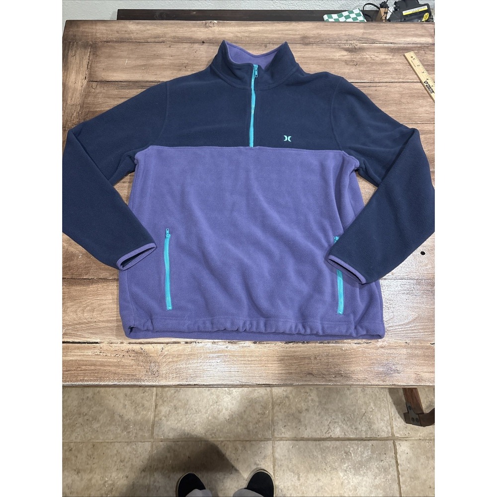 Hurley Fleece Pullover Jacket Color Block Quarter Zip Purple Blue SZ L Retro